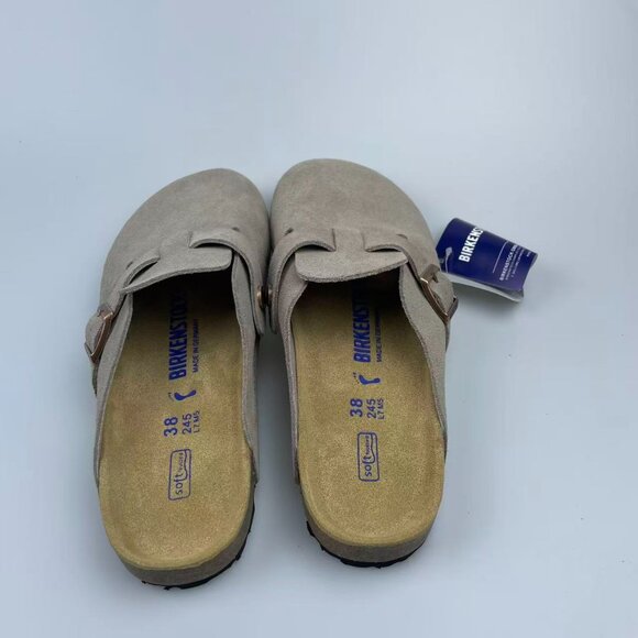 Birkenstock Clog Taupe Suede Leather Size Eur 38 Sandals Schmale weite narrow - Picture 3 of 5